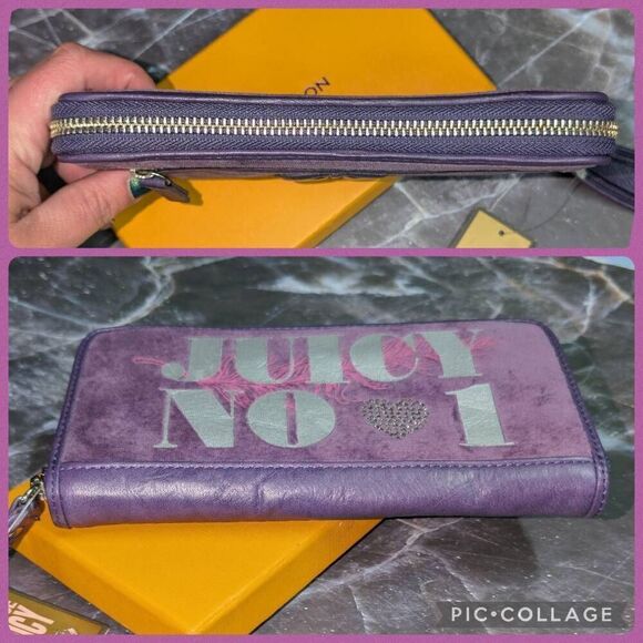 Juicy Couture Y2K "Juicy No 1" Royal Purple Terry Cloth Vintage Zip Wallet - Picture 6 of 9